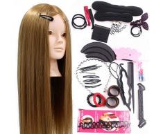 Trainingsköpfe, Neverland Beauty 24 zoll Trainingsköpfe für Friseure 50% Echthaar Kosmetologie Friseur Mannequin Männchen Puppe Mit Make-Up Funktion + Zopfset + Kostenlose Klammer