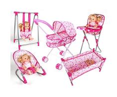 YUEBAOBEI Kinderspielhaus Spielzeug - Simulation Spielzeug Set Kinder Puppe Hochstuhl Esszimmerstuhl Und Bett Set Für 9-12 Zoll Puppen (6 Stück)