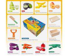 mysunny Hölzernes Küche Kinder Spielzeug, Schneiden Sie Obst und Gemüse Magnetspielzeug, Kochen Lebensmittel Simulation Bildungs und Farbe Wahrnehmung für Vorschulalter Kleinkinder Jungen Mädchen