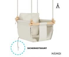 MAMOI Babyschaukel Kinderschaukel Holz + SICHERHEITSGURT, Schaukel für Kinder Garten Indoor Outdoor