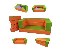Kindersofa mit Bettfunktion 4in1 Matratze Spieltisch Puzzle Sofa für Kinder Spielsofa Orange Grün Kinderzimmer Spielzimmer (Orange+Grün)