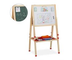 Relaxdays Standtafel Kinder, Whiteboard und Kreidetafel, höhenverstellbar, Aufsteller Holz, 102-135 x 55 x 52 cm, natur