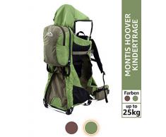 Montis Ranger Pro Kraxe Kindertrage mit Allen Extras bis 25kg Gewicht - für beide Elternteile inkl. Sonnen- & Regendach, Fußrasten, Regenschutz & Wickelmatte - Baby Carrier Gesamtpaket, GRÜN