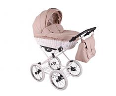 RETRO Deluxe - Ein Luxus, Nostalgie Kinderwagen mit Naturleinen - Kombikinderwagen mit Weidenkorb Komplettset de luxe 2 in 1: Kinderwagen + Sportwagenaufsatz + Autositzadapter