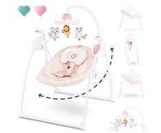 Lionelo Robin Baby Wippe, Babyschaukel Elektrisch mit Liegefunktion, Baby Schaukel 0-9kg, Moskitonetz, 12 Melodien (Rosa)