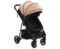 Festnight- 2-in-1 Buggy/Kinderwagen Kinderbuggy Liegebuggy Buggy mit Schlaffunktion große Bude Klappbar Kombikinderwage Taupe und Schwarz Stahl