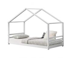 [en.casa] Kinderbett mit Lattenrost und Gitter 90x200cm Hausbett Holz Weiß Bettenhaus Bett Jugendbett