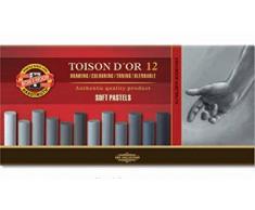KOH-I-NOOR TOISON DOR 8522 Weiche Künstler-Pastellkreiden in Grautönen (12 Stück)