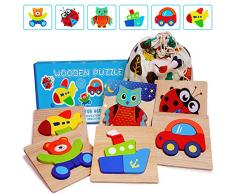 E-MANIS 3D Holz Puzzle Kinderspielzeug Spielzeug für ab 1 2 3 4 5 Jahr Kinder Holzpuzzles Holzspielzeug Montessori Spiele Pädagogisches Lernspielzeug Weihnachten Geburtstag Geschenk Steckpuzzle 6 Pcs