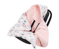 Divita Babydecke Minky 90x90 cm Decke Baby Einschlagdecke mit Kapuze für Kinderwagen Buggy Babyschale (Pfirsich/Tiere)