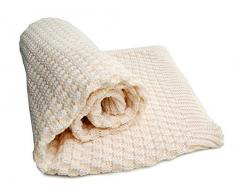 Sonnenstrick SODE4 Erstlingsdecke / Babydecke / Kuscheldecke / Strickdecke, 80 x 80 cm, weiß/natur