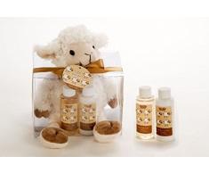 Bade Set 3-teilig mit Plüschschaf creme sitzend 19cm in PVC Box