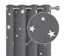 Deconovo Sterne Blickdicht Gardinen Vorhänge Verdunkelung Kinderzimmer Verdunkelungsgardinen Ösen 183x117 cm Hellgrau 2er Set