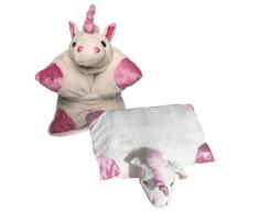 Inware 6208 - 2in1 Schmusekissen und Kuscheltier Einhorn, weiß/pink, 35 x 25 cm, Kuschelkissen mit Klettverschluss