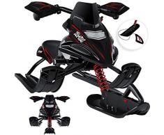 Kesser® Lenkschlitten mit 2 Fußbremsen | Automatisches Zugseil | Federung | Kufenlenkung | Bob Kinderschlitten Rodel Schlitten | Skiboblenkschlitten | Schwarz/Rot