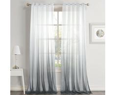 Dreaming Casa Farbverlauf Vorhang Grau Voile Gardinen Transparent mit Ösen Ösenschal Dekoschal Fensterschal für Wohnzimmer Schlafzimmer 140cm x 225cm (B x H) 2er Set