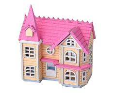 Merssavo Rosa kreative DIY zusammengebautes Gebäudemodell Fantasy Villa 3D Holzpuppenhaus