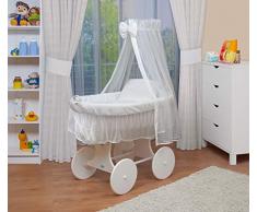 WALDIN Baby Stubenwagen-Set mit Ausstattung,XXL,Bollerwagen,komplett,6 Modelle wählbar,Gestell/Räder weiß lackiert,Stoffe weiß/weiß