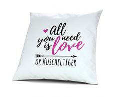 printplanet Kopfkissen mit Namen Kuscheltiger - Motiv All You Need is Love or, 40 cm, 100% Baumwolle, Kuschelkissen, Liebeskissen, Namenskissen, Geschenkidee