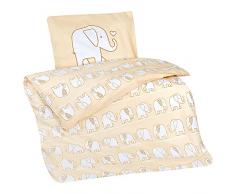 Aminata kids süße Bettwäsche-Set Elefant mit Herzen 100x135 cm + 40 x 60 cm, beige aus Baumwolle mit Reißverschluss, unsere Baby-Kinder-Bettwäsche mit Elefanten-Motiv ist weich, Afrika, Glück