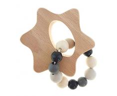 Hess Holzspielzeug 11124 - Greifrassel Stern, Greifling aus Holz, für Babys ab 0 Monaten, nature schwarz, ca. 10 x 8 x 5 cm