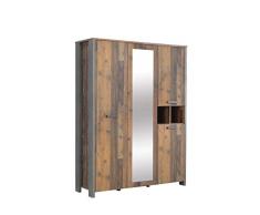 Wohnorama Kleiderschrank 3-TRG Clif von Forte Old-Wood Vintage/Beton by
