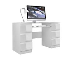 Mirjan24 Schreibtisch Glen, 6 Schubladen Schülerschreibtisch Computertisch Arbeitstisch Kinderschreibtisch PC-Tisch Kinderzimmer Jugendzimmer (Weiß/Weiß Hochglanz)