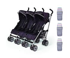 Kinderwagen für Drillinge von Kids Kargo, inklusive Fußsack, ideal für Drillinge ab Geburt