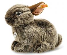 Steiff 024368 Original Plüschtier Vula Vulkan Kaninchen, National Geographic Kuscheltier ca. 23 cm, Markenplüsch mit Knopf im Ohr, Schmusefreund für Babys von Geburt an, Graubraun