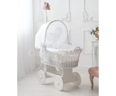 ComfortBaby ® Stubenwagen Snugly Holzfarbe Weiss – inklusive komplettes Bettset in weiss - Zertifiziert & Sicher