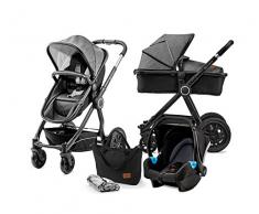 Kinderkraft Kinderwagen 3 in 1 VEO, Kinderwagenset, Kombikinderwagen, Buggy, Babyschale, Zweistufige Federung, Große Räder, Schnelles Zusammenklappen, Schwarz