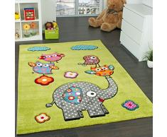 Paco Home Kinderzimmer Teppich Niedliche Bunte Tierwelt Eule Elefant in Grün Blau Grau Rot, Grösse:240x320 cm