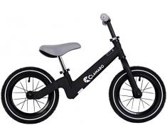 Clamaro Roadstar 12 Kinder Laufrad ab 1 Jahr für Jungen und Mädchen, Balance Lauflernrad mit leichtem 3,6 kg Magnesium Aluminium Rahmen, Luftreifen und mitwachsendem Sitz und Lenker, schwarz/grau