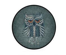 AABAO Teppich, Eulenmotiv, rund, rutschfest, bequem, rund, für Wohnzimmer, Schlafzimmer, 92 cm Durchmesser