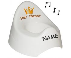 alles-meine.de GmbH Töpfchen / Nachttopf - mit Musik / Sound - Hier thront - groß - WEIß - mit großer Lehne + Spritzschutz incl. Namen - Krone für Prinzen & Prinzessinnen - M..