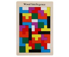 40 Stück Tetris Holzpuzzle Spielzeug Geometrisch Formen Tetris Tangram Holzpuzzles Lernspiele Baustein ab 2 3 4 5 6 Jahre Geburtstag Junge Geschenk Puzzle Holz Spielzeug mit Box Knobelspiel