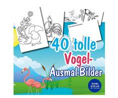 40 Ausmal- Bilder mit verschiedenen Vögeln. Für Kinder ab 3 Jahren, Mädchen und Jungen. 40 verschiedene Vogel Motive. Tolle Malbilder zum Kreativ sein für alle kleinen Künstler!
