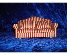 Puppenhausmöbel, Sofa 2Sitzer rot/weiß/gold gestreift,1:12
