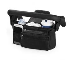 Kinderwagen Organizer Universal mit Isolierten Getränkehalter/Becherhalter, Momcozy Buggy Kinderwagentasche Baby Zubehör mit Reißverschlusstasche, Schultergurt und Großem Stauraum für Windeln&Handys