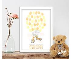 Geschenk zur Taufe und Geburt Dreirad als Taufbaum für Fingerabdrücke Erinnerung Kinderzimmerdeko Leinwand oder Papier PERSONALISIERBAR