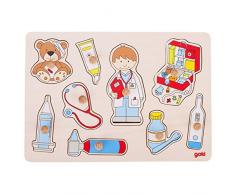 Goki 57748 Steckpuzzle Besuch beim Arzt aus Holz, 9-teilig