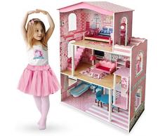 Ricokids XXL Puppenhaus Barbiehaus Puppenstube Puppenvilla Aufzug 3 Etagen Holz Zubehör