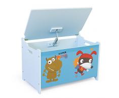 Homestyle4u 1765 Spielzeugtruhe Kinder Super Puppy, Aufbewahrungsbox/Spielzeugkiste mit Deckel klappbar, Holz, Blau
