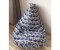 Sitzsack für Kinder Leinen Bezug Natürliche Stoffe Wal Muster Kindersitzsack Blau Sitzkissen Sessel Originelle Geschenkidee Mit Inenbezug OHNE FÜLLUNG