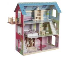 roba Puppenhaus, Puppenvilla inkl. 16 Puppenmöbel, Mädchen-Spielzeug liebevoll bedruckt