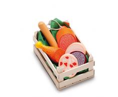 Erzi Sortiment in der Holzsteige Wurstwaren, klein, Spielzeug-Lebensmittel, Kaufladenzubehör