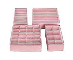 SONGMICS Aufbewahrungsboxen für Unterwäsche, Schubladen-Organizer, Ordnungssystem für Kleiderschrank, faltbar, für BHS, Unterwäsche, Socken, Krawatten, Faltbox, Stoffbox, 4er Set, rosa RUS04PK