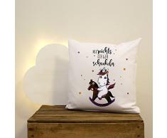 ilka parey wandtattoo-welt® Kissen Dekokissen Dekorationskissen Couchkissen Kuschelkissen Einhornkissen Einhorn Kissen Einhorn mit Schaukelpferd und Spruch Mir reichts ich geh schaukeln inklusive Füllung ks21