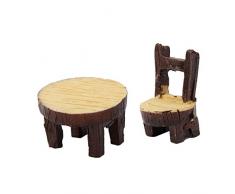 Demarkt Micro Landschaft Deko Miniatur Gartentabelle Deko Holz Tisch Stuhl Gartenmöbel für Puppenhaus Puppenhausmöbel Deko Garten