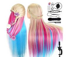TopDirect 75cm/29.5“ Trainingsköpfe für Friseure Übungskopf Friseurkopf Friseursalon Puppenkopf Schminkkopf Friseur Mannequin kopf 100% Synthetisches Haar mit Tischhalter + Haar Styling Braid Set